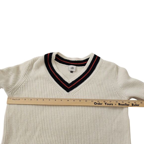 Cabi Sweater Large Ace White Nautical Tennis V-neck Pullover Bell Sleeve 5639 - Picture 8 of 10
